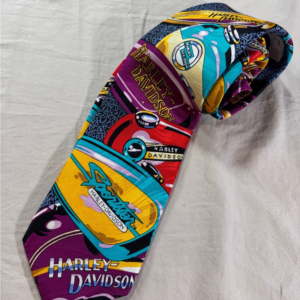 Vintage Silk Tie Harley Davidson Tanks Ralph Marlin 1993 Made in USA